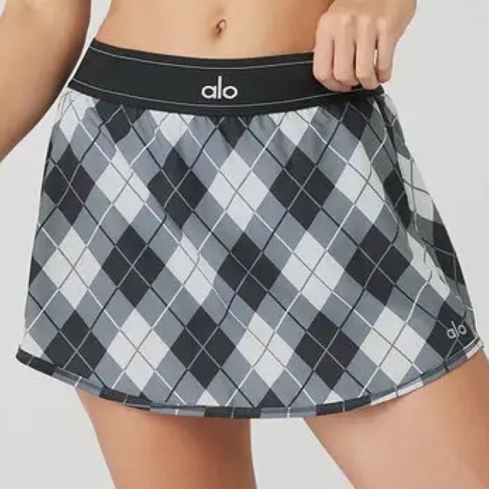 Alo Yoga Argyle Match Point Tennis Skirt Black/Anthracite S